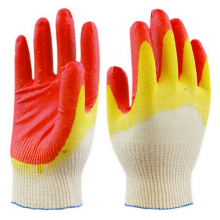 Перчатки ХБ с двойным латексным покрытием Люкс (желто-красные) 10пар/100шт